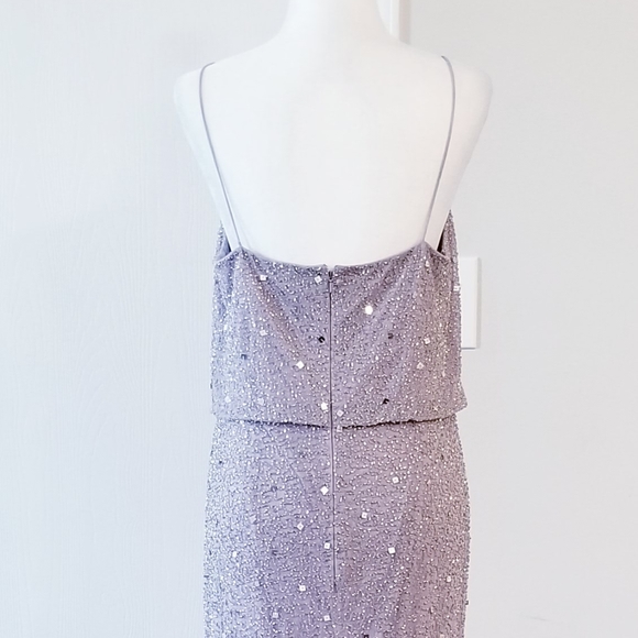 Adrianna Papell Lilac Gray Sequin Beaded long Dress - Picture 9 of 14